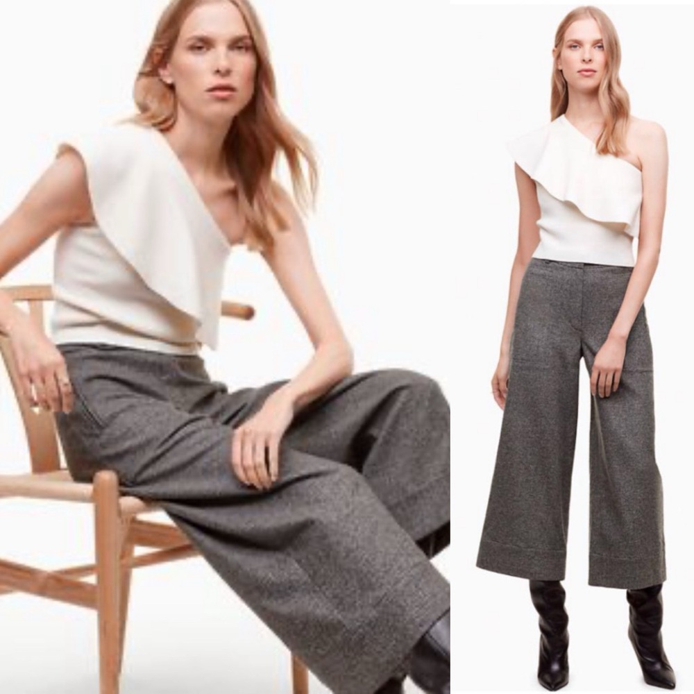 Wilfred Sarthe Gray Tweed Wool Wide Gaucho Pants Trousers Wide Leg Gray Sz 4